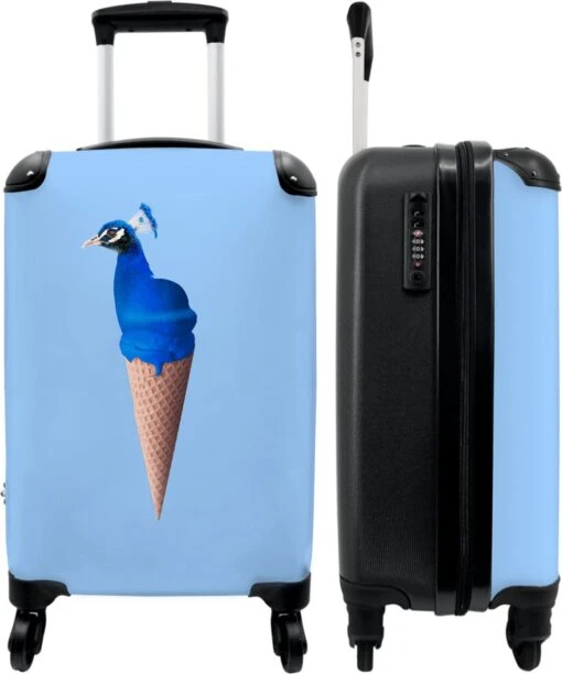 NoBoringSuitcases.com® Koffer - Reiskoffer Met Wielen - Pauw - IJshoorntjes - Blauw - IJs - Vogel - Handbagage Trolley - Past Binnen 55x40x20 Cm En 55x35x25 Cm - Fotokoffer -Mode Bagage Winkel 1000x1200 1