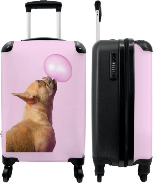 NoBoringSuitcases.com® Kinderkoffer - Hond - Dieren - Kauwgom - Roze - Kinderen - Trolley Kinderen - Past Binnen 55x40x20 Cm En 55x35x25 Cm - Reiskoffer Met Wielen - Koffertje -Mode Bagage Winkel 1000x1200 2