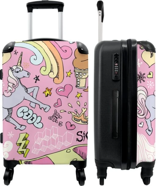 NoBoringSuitcases.com® Koffer Groot - Roze - Eenhoorn - Skateboard - Tekening - Trolley Koffer Met TSA-slot - Met Wielen - 90 Liter - Reiskoffer - 66 Cm -Mode Bagage Winkel 1007x1200 7