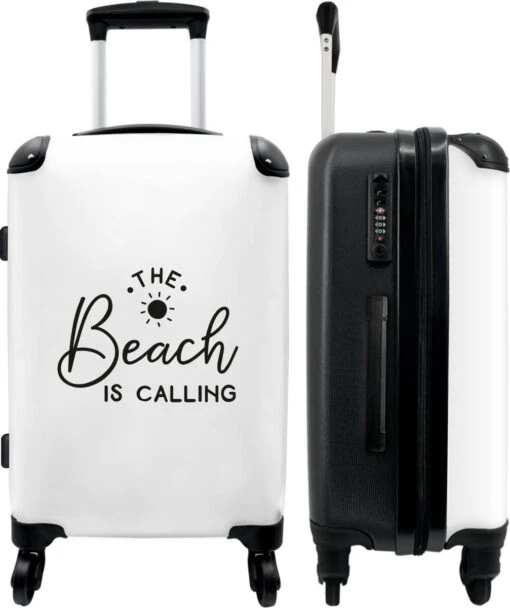 NoBoringSuitcases.com® Koffer Groot - Tekst - Strand - The Beach Is Calling - Zwart Wit - Vakantie - Trolley Koffer Met TSA-slot - Met Wielen - 90 Liter - Reiskoffer - 66 Cm -Mode Bagage Winkel 1007x1200 9