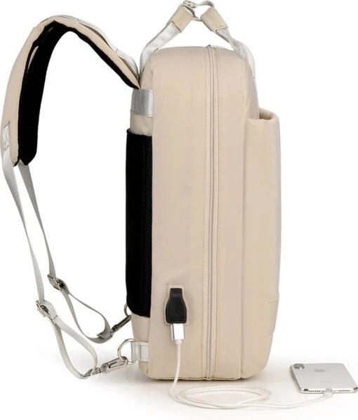 Merkloos Waterdichte Rugzak Inclusief Usb Oplaadstation - Laptoptas 15,6 Inch - Schooltas - Beige - Multifucntioneel -Mode Bagage Winkel