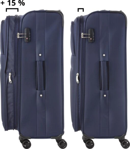 TravelZ Softspinner TSA Kofferset - 3-delige Zachte Trolleyset - Dubbele Wielen En Voorvakken Blauw -Mode Bagage Winkel 1052x1200 2