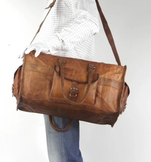 Merkloos Reistas Van ECHTE LEER - Sporttas - Weekendtas MALAGA Echte Leder - Cognac Bruin -HANDGEMAAKTE VINTAGE STIJL Duffel Tas -Mode Bagage Winkel