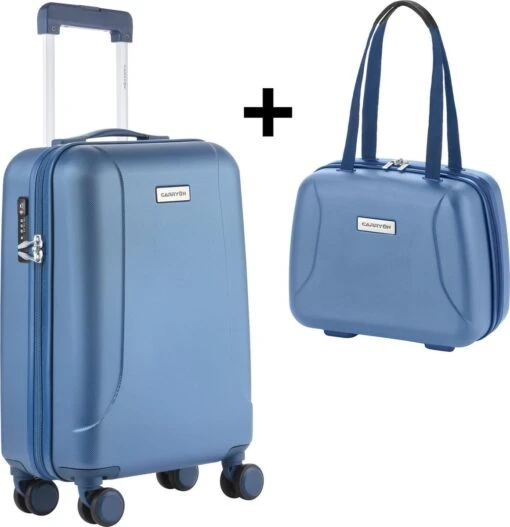 CarryOn Skyhopper Handbagage En Beautycase - 55cm TSA Trolley En Make-up Koffer - Blauw -Mode Bagage Winkel