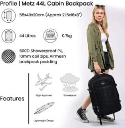 CabinMax Metz Reistas– Handbagage 44L- Rugzak – Schooltas - Backpack 55x40x20cm – Lichtgewicht - Vintage Geel (MZ V-YW) -Mode Bagage Winkel 1172x1200