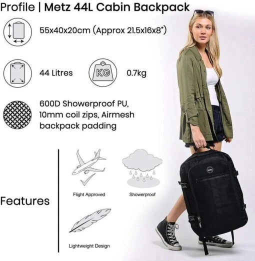 CabinMax Metz Reistas– Handbagage 44L- Rugzak – Schooltas - Backpack 55x40x20cm – Lichtgewicht - Vintage Geel (MZ V-YW) -Mode Bagage Winkel