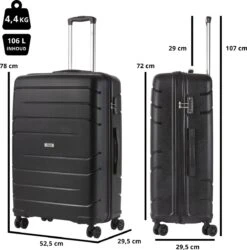 TravelZ Big Bars Reiskoffer 78 Cm Met Dubbele Wielen - Trolley Koffer Met TSA-slot - Zwart -Mode Bagage Winkel 1187x1200