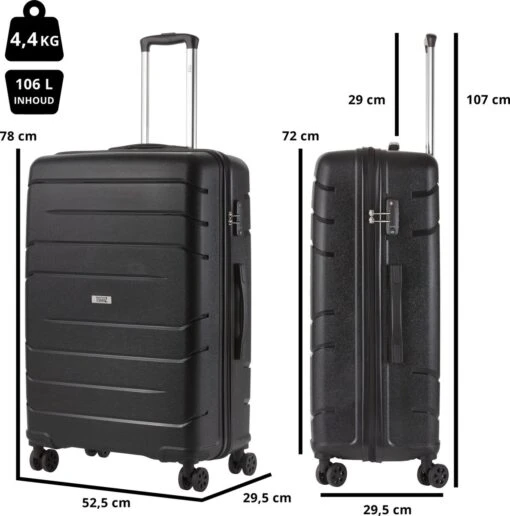 TravelZ Big Bars Reiskoffer 78 Cm Met Dubbele Wielen - Trolley Koffer Met TSA-slot - Zwart -Mode Bagage Winkel