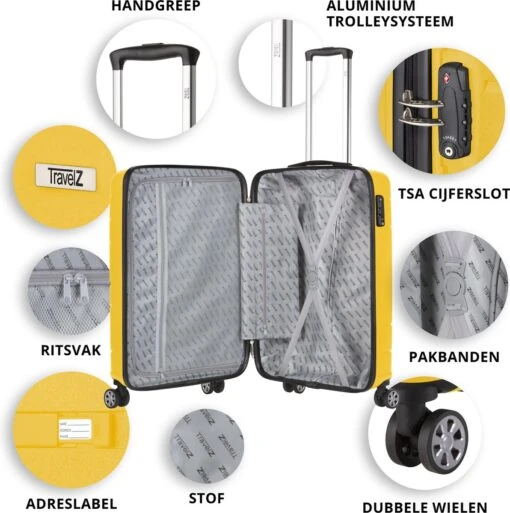 TravelZ Big Bars Handbagagekoffer 55cm Met TSA-slot - Ultrasterk - Geel -Mode Bagage Winkel