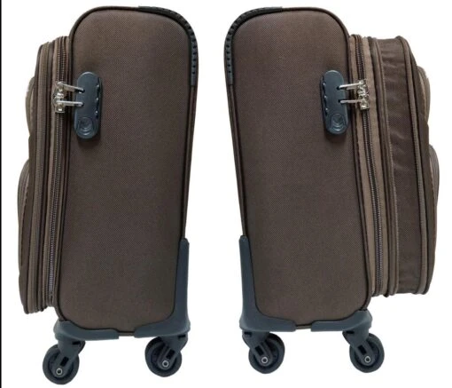 Stoffen Handbagage Koffer 51cm 4 Wielen Trolley - Bruin -Mode Bagage Winkel