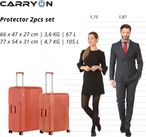 CarryOn Protector Luxe Kofferset - TSA Trolleyset M+L Formaat Met Kliksloten - Terra -Mode Bagage Winkel