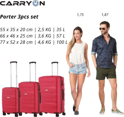 CarryOn Porter ® Kofferset - TSA Trolleyset 3-delig Met OKOBAN - Dubbele Wielen - Rood -Mode Bagage Winkel 1200x1131 2