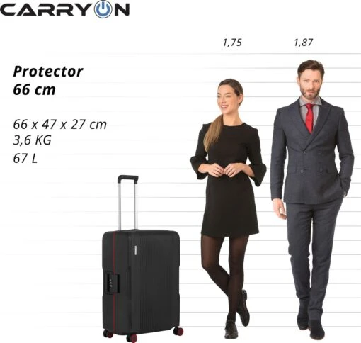 CarryOn Protector Luxe Reiskoffer - Trolley 66cm Met TSA-klikslot En OKOBAN - Ultrasterk - Zwart -Mode Bagage Winkel