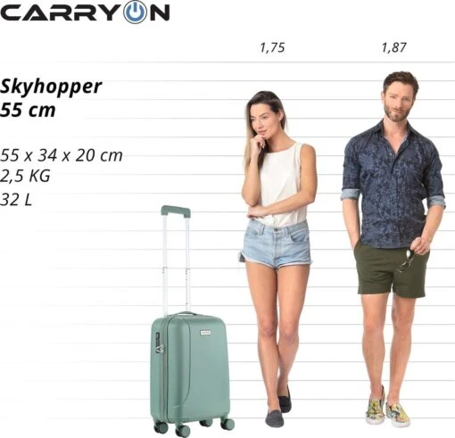 CarryOn Skyhopper Handbagage En Beautycase - 55cm TSA Trolley En Make-up Koffer - Olijf -Mode Bagage Winkel