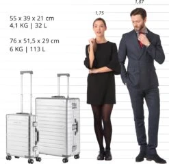 CarryOn Kofferset ULD - Luxe Aluminium Handbagage Koffer 55cm + 76cm Grote Reiskoffer - Dubbel TSA Slot - Zilver -Mode Bagage Winkel 1200x1162 1