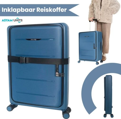 Asyam Units- Handbagage- Invouwbaar- Koffer- Koffer 38L- Spinner Wielen- TSA Slot- Lichtgewicht- Blauw -Mode Bagage Winkel 1200x1178 1