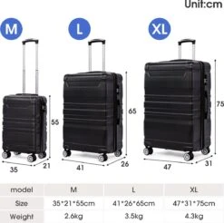 Merax 3-delig Kofferset Met TSA Slot - Trolleyset ABS 40L, 70L & 110 Liter - Zwart -Mode Bagage Winkel 1200x1195 6