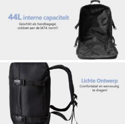 CabinMax Metz Reistas– Handbagage 44L- Rugzak – Schooltas - Backpack 55x40x20cm – Lichtgewicht - Zwart (MZ BK) -Mode Bagage Winkel 1200x1197 1