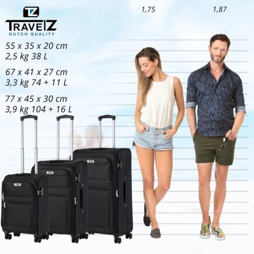 TravelZ Softspinner TSA Kofferset - 3-delige Zachte Trolleyset - Dubbele Wielen En Voorvakken Zwart -Mode Bagage Winkel 1200x1199 3