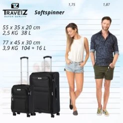 TravelZ Softspinner TSA Kofferset - 2-delig Handbagage + Grote Koffer 77cm - Dubbele Wielen - Zwart -Mode Bagage Winkel 1200x1199 4