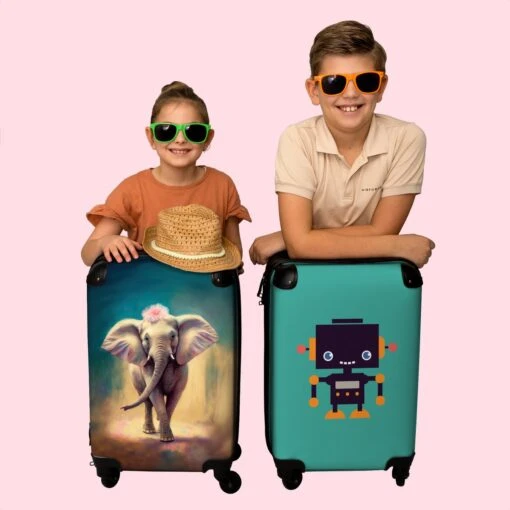 NoBoringSuitcases.com® Koffer - Handbagage Trolley - Olifant - Verf - Bloemen - Portret - Abstract - Reiskoffer Met Wielen - Past Binnen 55x40x20 Cm En 55x35x25 Cm - Koffertje - Fotokoffer -Mode Bagage Winkel 1200x1200 197