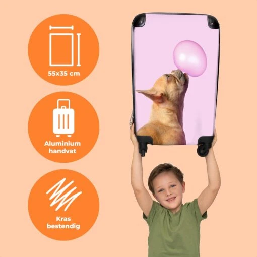 NoBoringSuitcases.com® Kinderkoffer - Hond - Dieren - Kauwgom - Roze - Kinderen - Trolley Kinderen - Past Binnen 55x40x20 Cm En 55x35x25 Cm - Reiskoffer Met Wielen - Koffertje -Mode Bagage Winkel 1200x1200 382