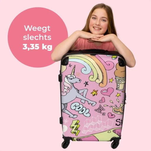 NoBoringSuitcases.com® Koffer Groot - Roze - Eenhoorn - Skateboard - Tekening - Trolley Koffer Met TSA-slot - Met Wielen - 90 Liter - Reiskoffer - 66 Cm -Mode Bagage Winkel 1200x1200 394