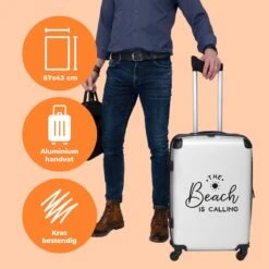 NoBoringSuitcases.com® Koffer Groot - Tekst - Strand - The Beach Is Calling - Zwart Wit - Vakantie - Trolley Koffer Met TSA-slot - Met Wielen - 90 Liter - Reiskoffer - 66 Cm -Mode Bagage Winkel 1200x1200 433