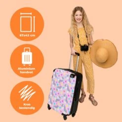 NoBoringSuitcases.com® Koffer Groot - Eenhoorn - Meisje - Patroon - Hartje - Trolley Koffer Met TSA-slot - Met Wielen - 90 Liter - Reiskoffer - 66 Cm -Mode Bagage Winkel 1200x1200 571