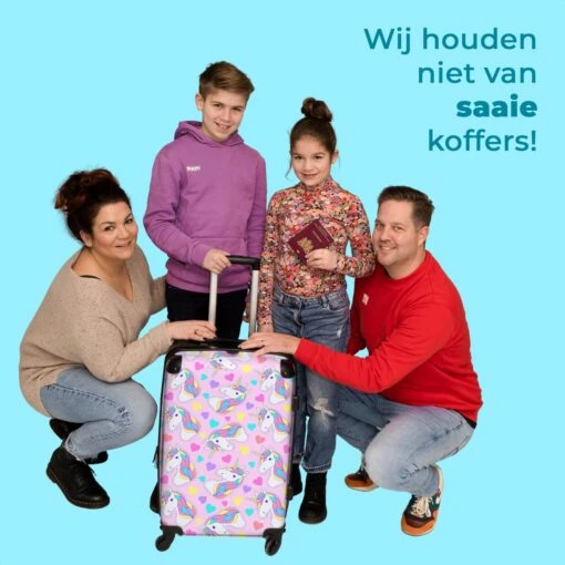 NoBoringSuitcases.com® Koffer Groot - Eenhoorn - Meisje - Patroon - Hartje - Trolley Koffer Met TSA-slot - Met Wielen - 90 Liter - Reiskoffer - 66 Cm -Mode Bagage Winkel 1200x1200 573