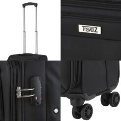 TravelZ Softspinner TSA Kofferset - 2-delig Handbagage + Grote Koffer 77cm - Dubbele Wielen - Zwart -Mode Bagage Winkel 1200x1200 649