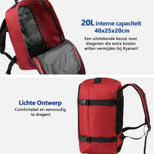 CabinMax Metz Reistas – Handbagage 20L – Rugzak – Schooltas - 40x25x20 Cm – Compact Backpack – Lichtgewicht – Oxide Rood -Mode Bagage Winkel 1200x1200 780