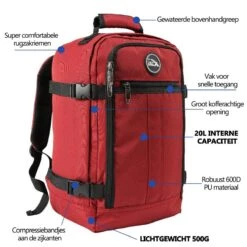 CabinMax Metz Reistas – Handbagage 20L – Rugzak – Schooltas - 40x25x20 Cm – Compact Backpack – Lichtgewicht – Oxide Rood -Mode Bagage Winkel 1200x1200 790