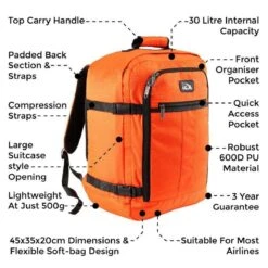 CabinMax Metz Reistas– Handbagage 30L - Rugzak – Backpack - 45x35x20cm – Lichtgewicht - Oranje (MZ 300) -Mode Bagage Winkel 1200x1200 843