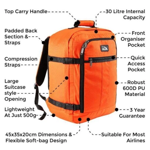 CabinMax Metz Reistas– Handbagage 30L - Rugzak – Backpack - 45x35x20cm – Lichtgewicht - Oranje (MZ 300) -Mode Bagage Winkel 1200x1200 843