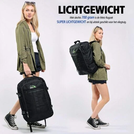 CabinMax Metz Reistas– Handbagage 44L- Rugzak – Schooltas - Backpack 55x40x20cm – Lichtgewicht - Zwart (MZ BK) -Mode Bagage Winkel 1200x1200 856