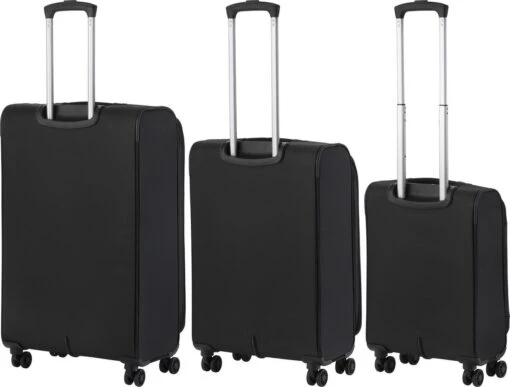 TravelZ Softspinner TSA Kofferset - 3-delige Zachte Trolleyset - Dubbele Wielen En Voorvakken Zwart -Mode Bagage Winkel