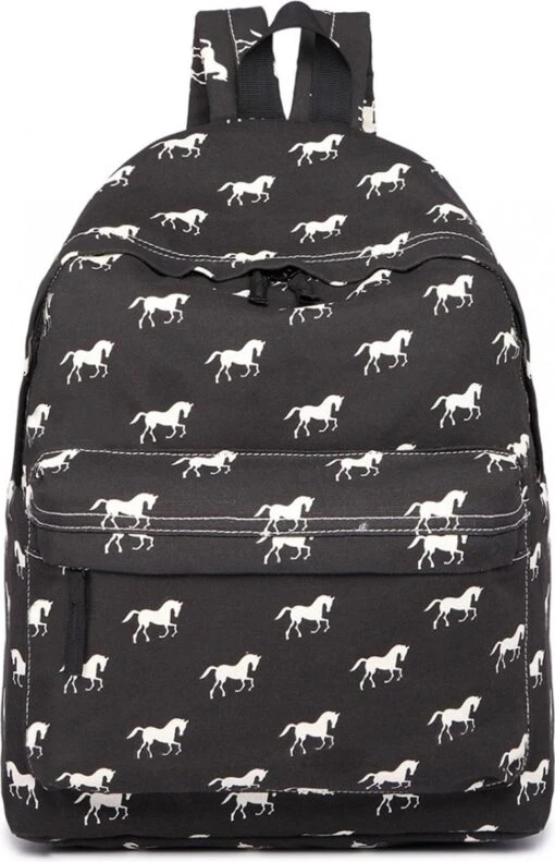 Miss Lulu Rugzak - Schooltas - Schoolrugzak Paarden - Premium Kwaliteit - Zwart (e1401h Bk) -Mode Bagage Winkel