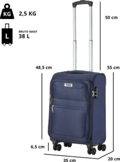 TravelZ Softspinner TSA Kofferset - 3-delige Zachte Trolleyset - Dubbele Wielen En Voorvakken Blauw -Mode Bagage Winkel 893x1200