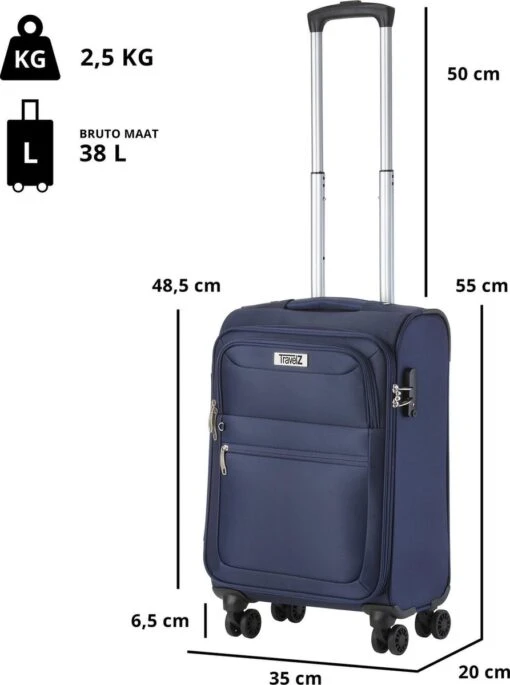 TravelZ Softspinner TSA Kofferset - 3-delige Zachte Trolleyset - Dubbele Wielen En Voorvakken Blauw -Mode Bagage Winkel