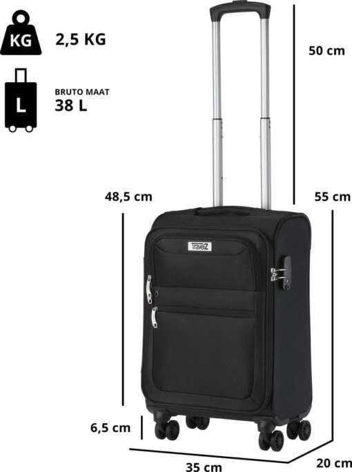 TravelZ Softspinner TSA Kofferset - 3-delige Zachte Trolleyset - Dubbele Wielen En Voorvakken Zwart -Mode Bagage Winkel 894x1200 1