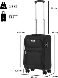 TravelZ Softspinner TSA Kofferset - 2-delig Handbagage + Grote Koffer 77cm - Dubbele Wielen - Zwart -Mode Bagage Winkel 894x1200 2