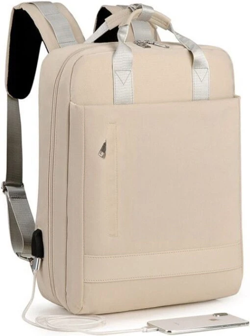 Merkloos Waterdichte Rugzak Inclusief Usb Oplaadstation - Laptoptas 15,6 Inch - Schooltas - Beige - Multifucntioneel -Mode Bagage Winkel 894x1200 5