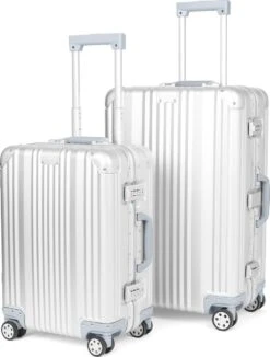 Aluminium Handbagage Koffer Mozzel Darrow - Reiskoffer Met Wielen - 51cm - Harde Koffer - Zilver -Mode Bagage Winkel 910x1200