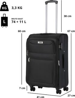 TravelZ Softspinner TSA Kofferset - 3-delige Zachte Trolleyset - Dubbele Wielen En Voorvakken Zwart -Mode Bagage Winkel 917x1200