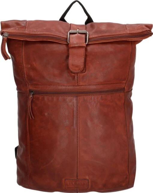 Old West Paint Rock Leren Rolltop Rugtas 13,3 Inch - Cognac -Mode Bagage Winkel