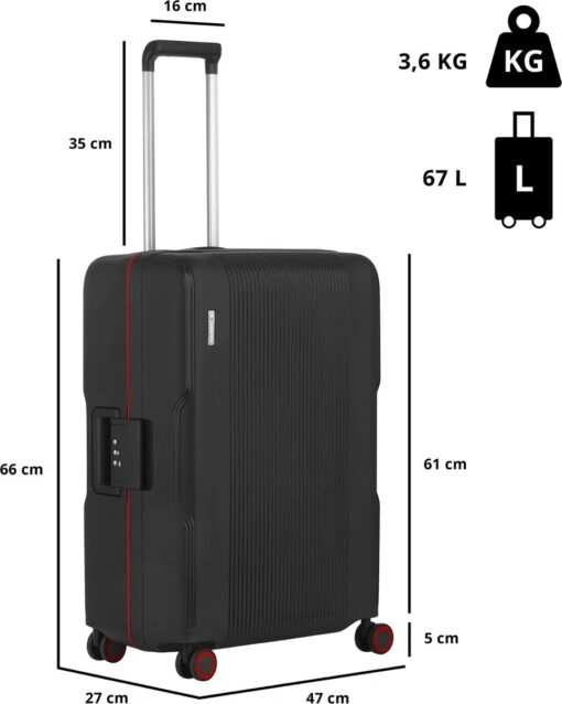 CarryOn Protector Luxe Reiskoffer - Trolley 66cm Met TSA-klikslot En OKOBAN - Ultrasterk - Zwart -Mode Bagage Winkel