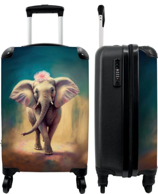 NoBoringSuitcases.com® Koffer - Handbagage Trolley - Olifant - Verf - Bloemen - Portret - Abstract - Reiskoffer Met Wielen - Past Binnen 55x40x20 Cm En 55x35x25 Cm - Koffertje - Fotokoffer -Mode Bagage Winkel 978x1200 2