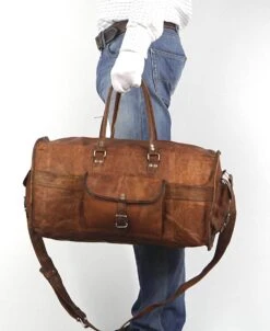 Merkloos Reistas Van ECHTE LEER - Sporttas - Weekendtas MALAGA Echte Leder - Cognac Bruin -HANDGEMAAKTE VINTAGE STIJL Duffel Tas -Mode Bagage Winkel 983x1200