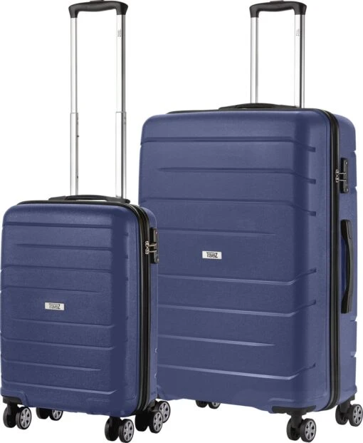 TravelZ Big Bars Kofferset - Trolleyset TSA 2-delig - Handbagage En Groot - Blauw -Mode Bagage Winkel